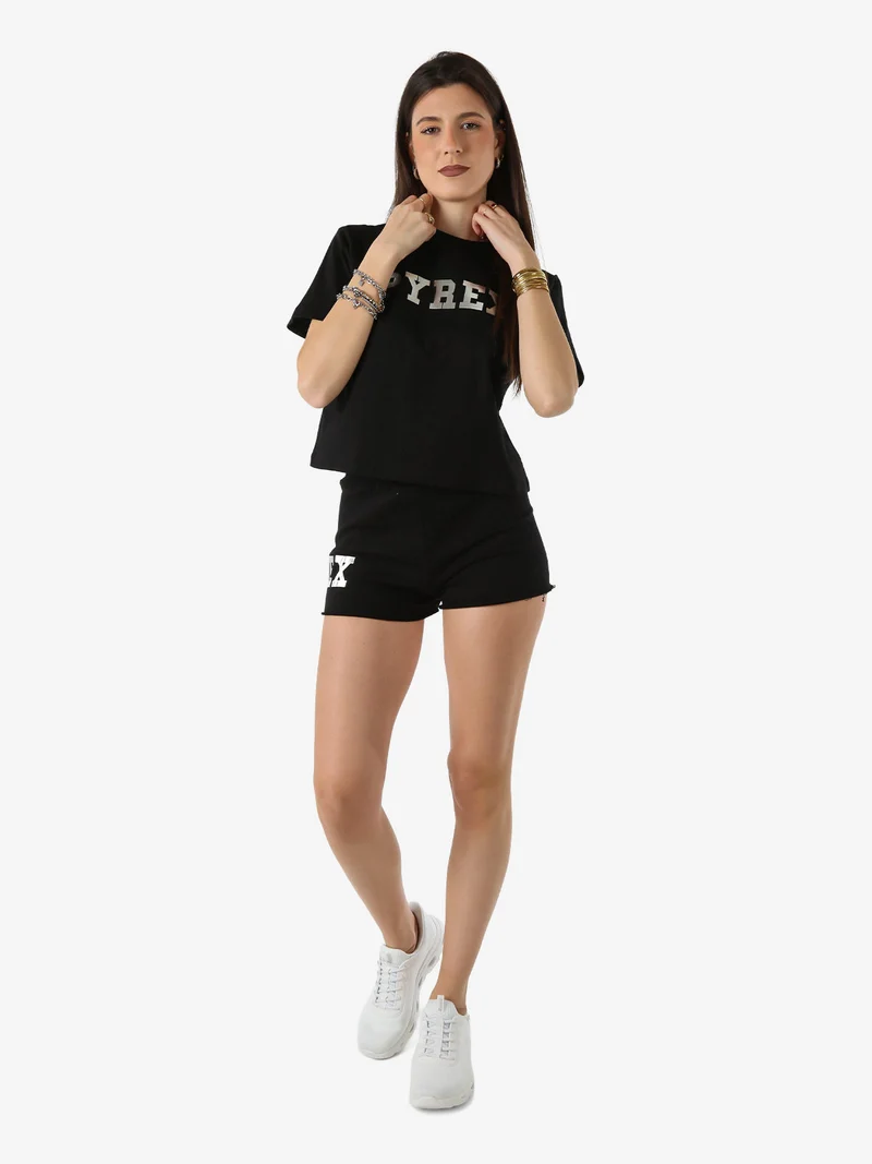 Shorts donna in cotone con logo - nero