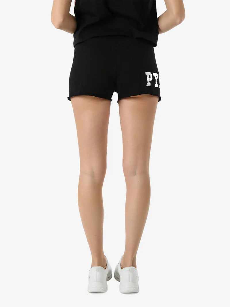 Shorts donna in cotone con logo - nero