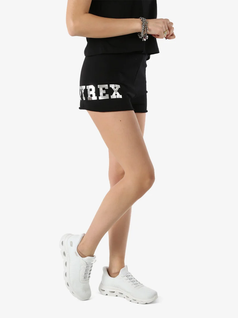 Shorts donna in cotone con logo - nero