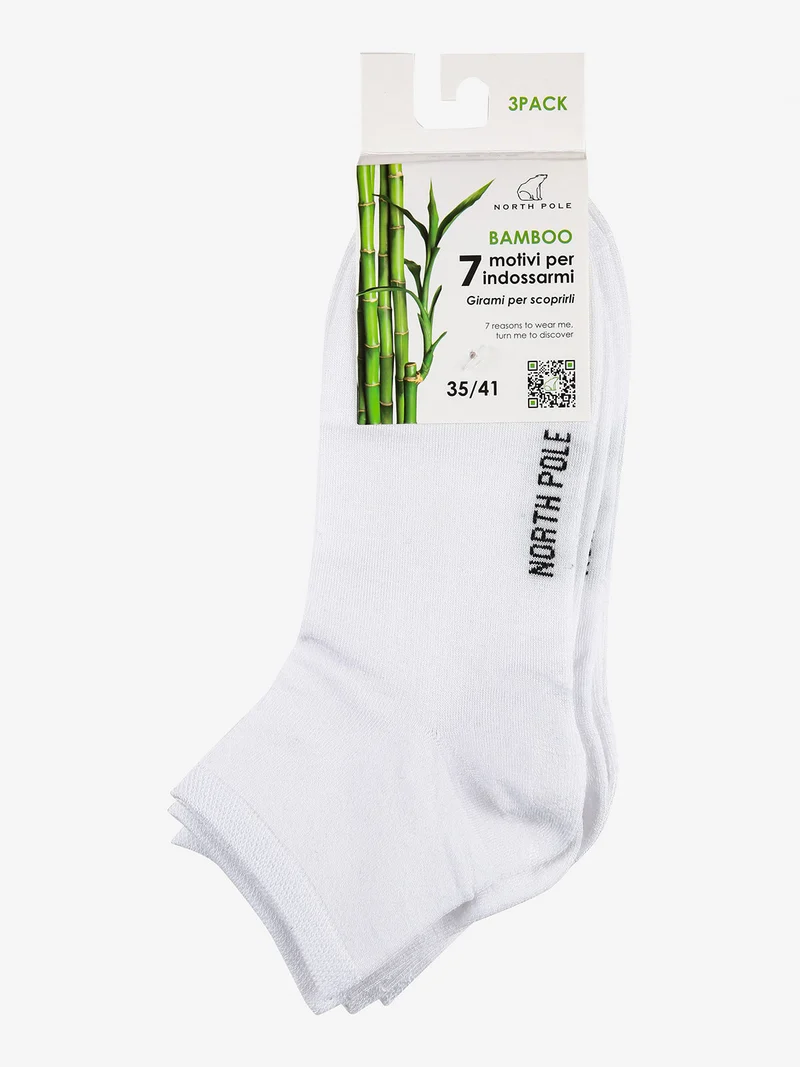 Confezione da 3 paia di calze corte da donna in bamboo - bianco