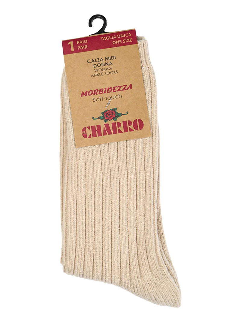 Calze midi da donna morbide a costine - beige