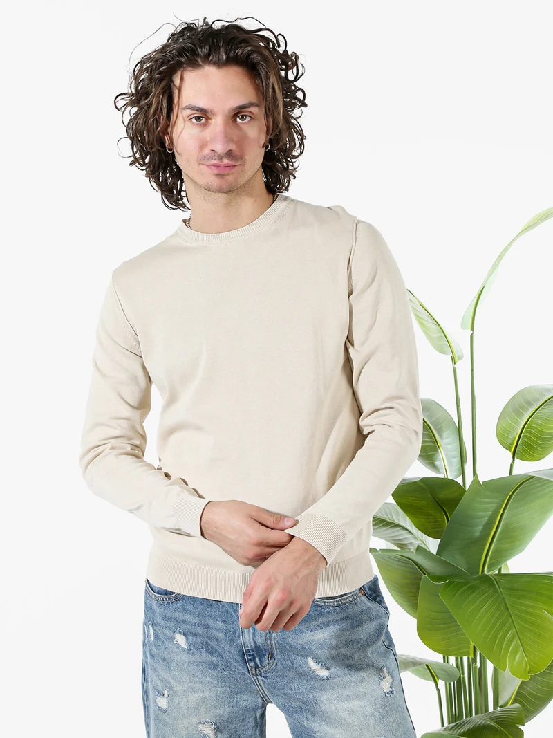 Pullover girocollo da uomo in cotone - beige