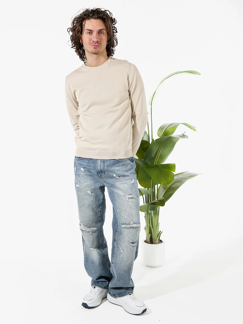 Pullover girocollo da uomo in cotone - beige