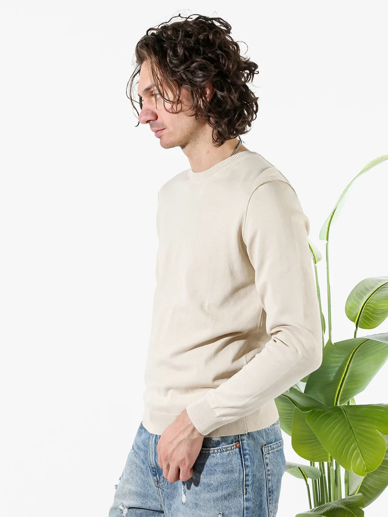 Pullover girocollo da uomo in cotone - beige