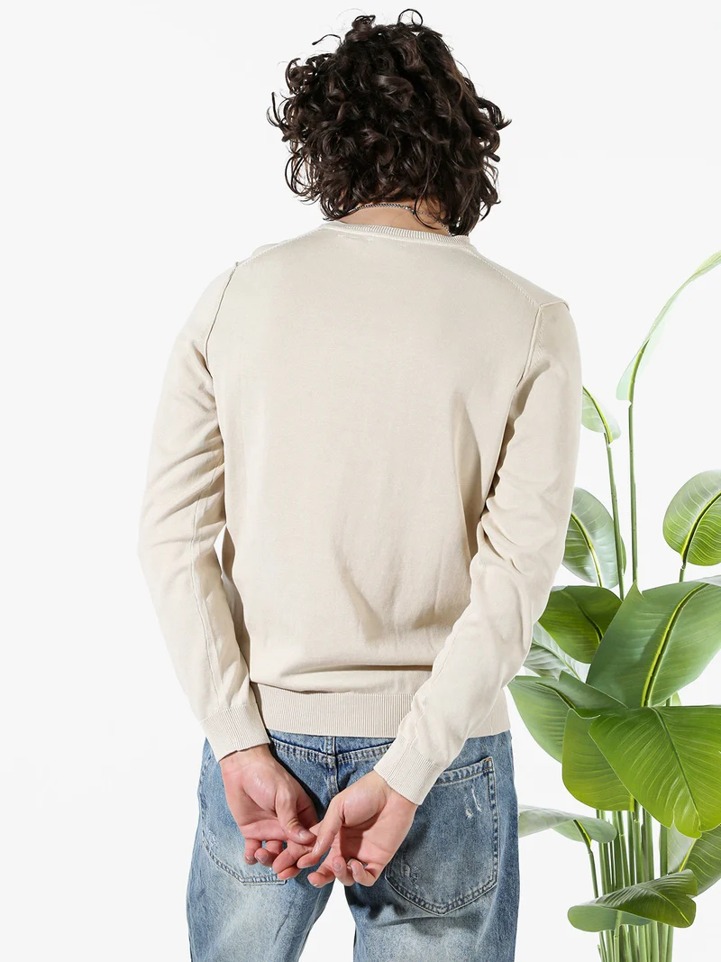 Pullover girocollo da uomo in cotone - beige