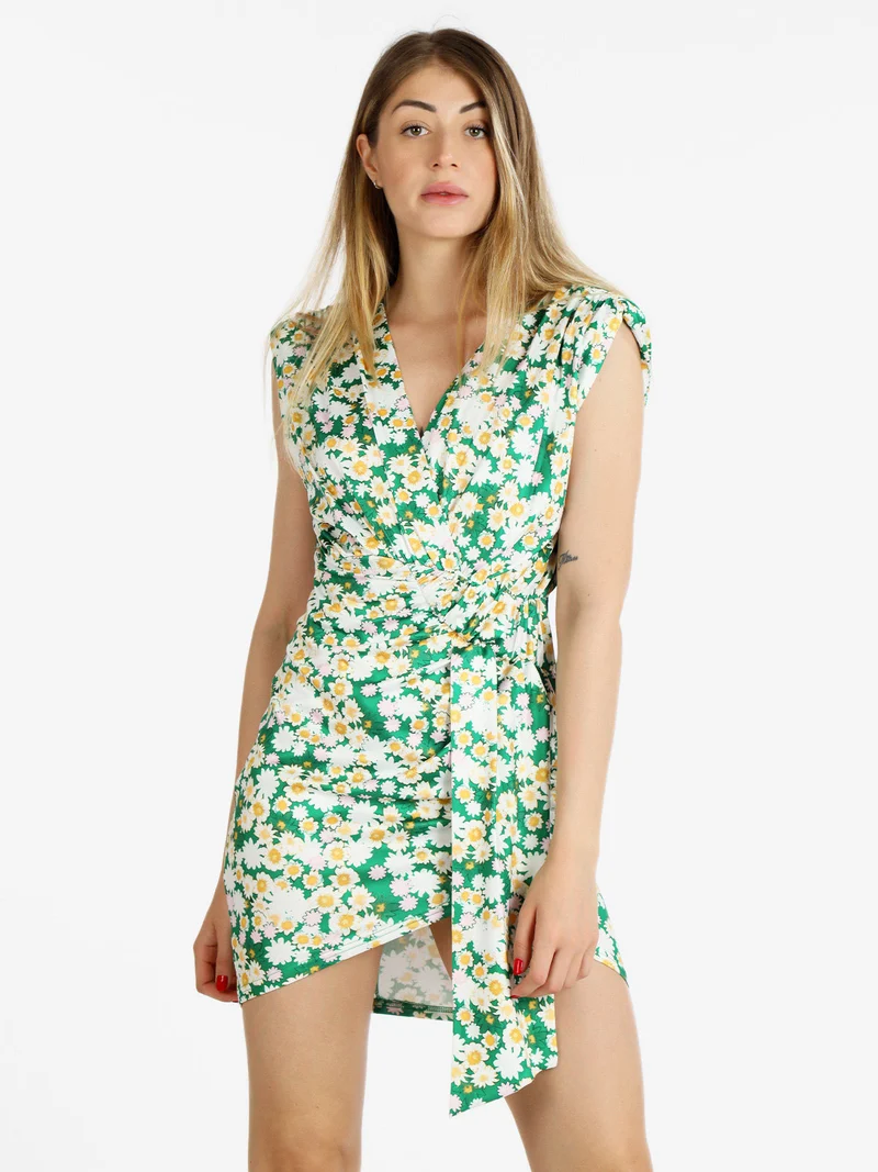 Abito donna drappeggiato a fiori - verde