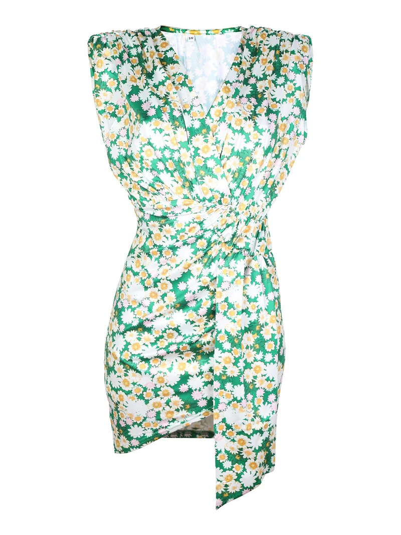 Abito donna drappeggiato a fiori - verde