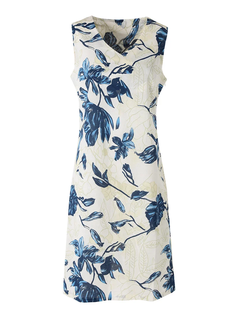 Vestito donna a tubino senza maniche con stampa floreale - blu