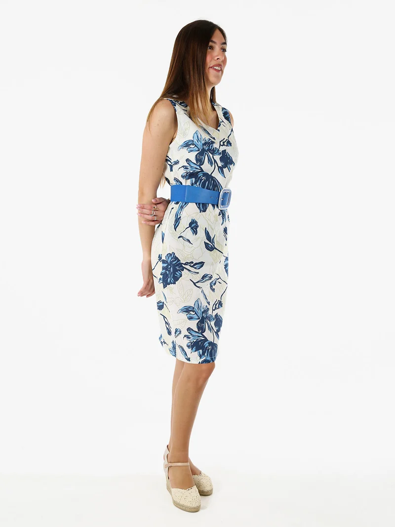 Vestito donna a tubino senza maniche con stampa floreale - blu