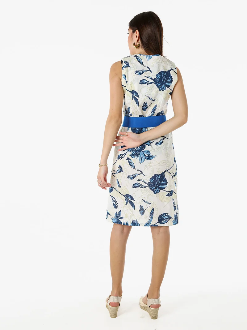 Vestito donna a tubino senza maniche con stampa floreale - blu