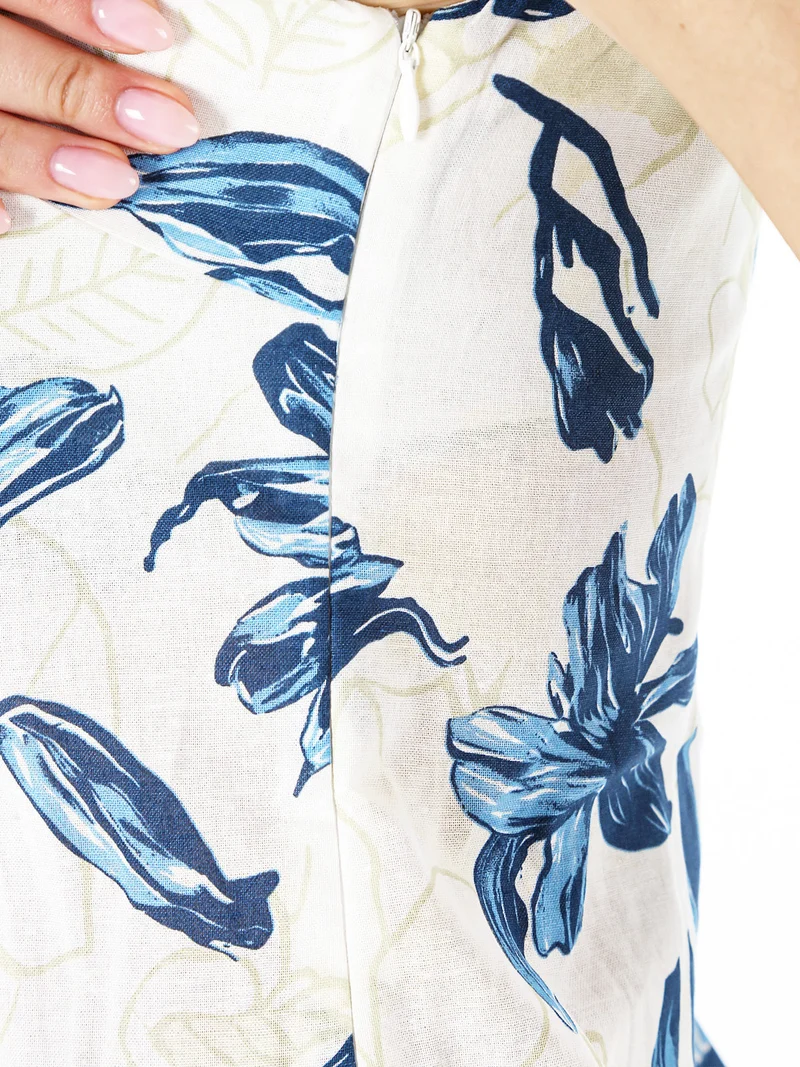 Vestito donna a tubino senza maniche con stampa floreale - blu