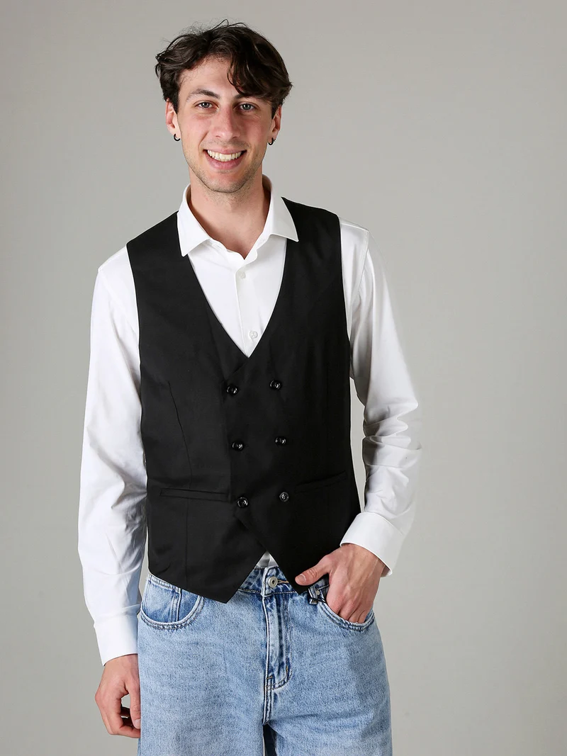 Gilet classico da uomo con chiusura a doppiopetto - nero