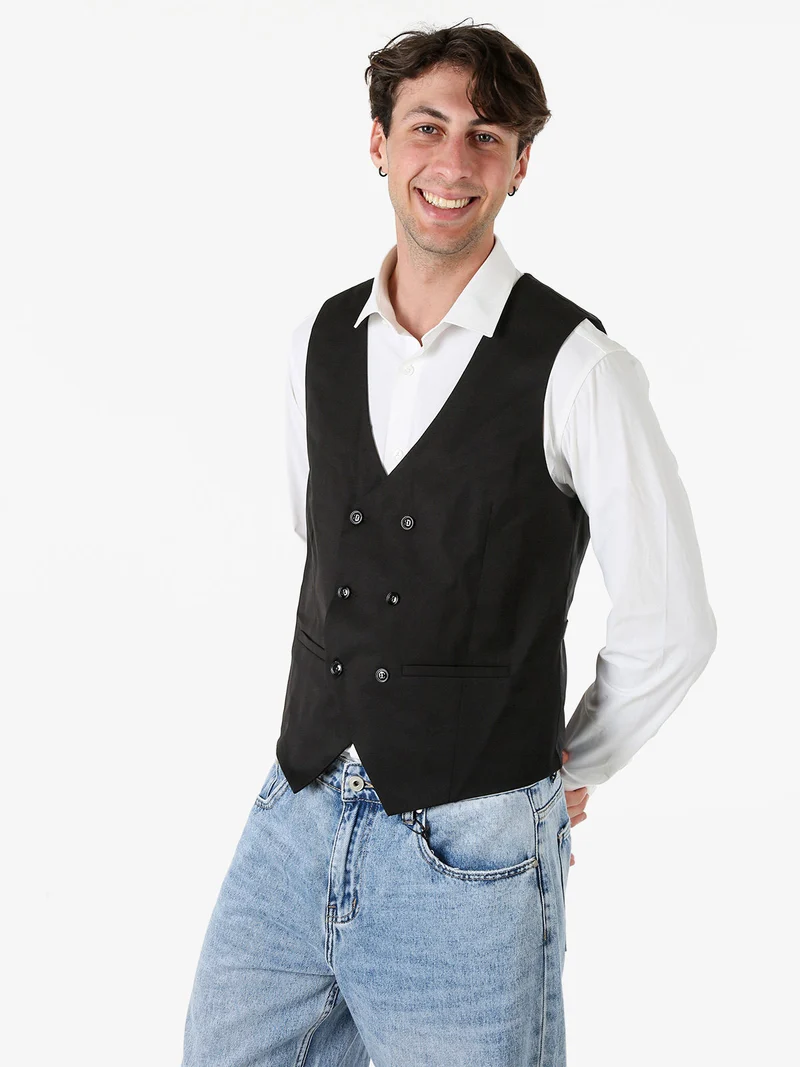 Gilet classico da uomo con chiusura a doppiopetto - nero