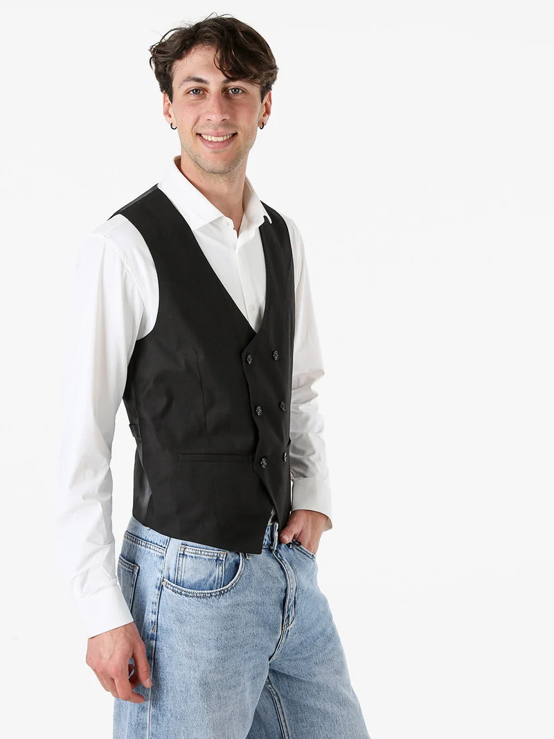 Gilet classico da uomo con chiusura a doppiopetto - nero