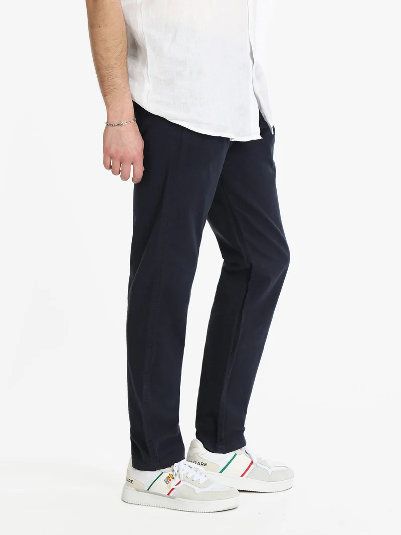 Pantaloni uomo misto lino - blu scuro