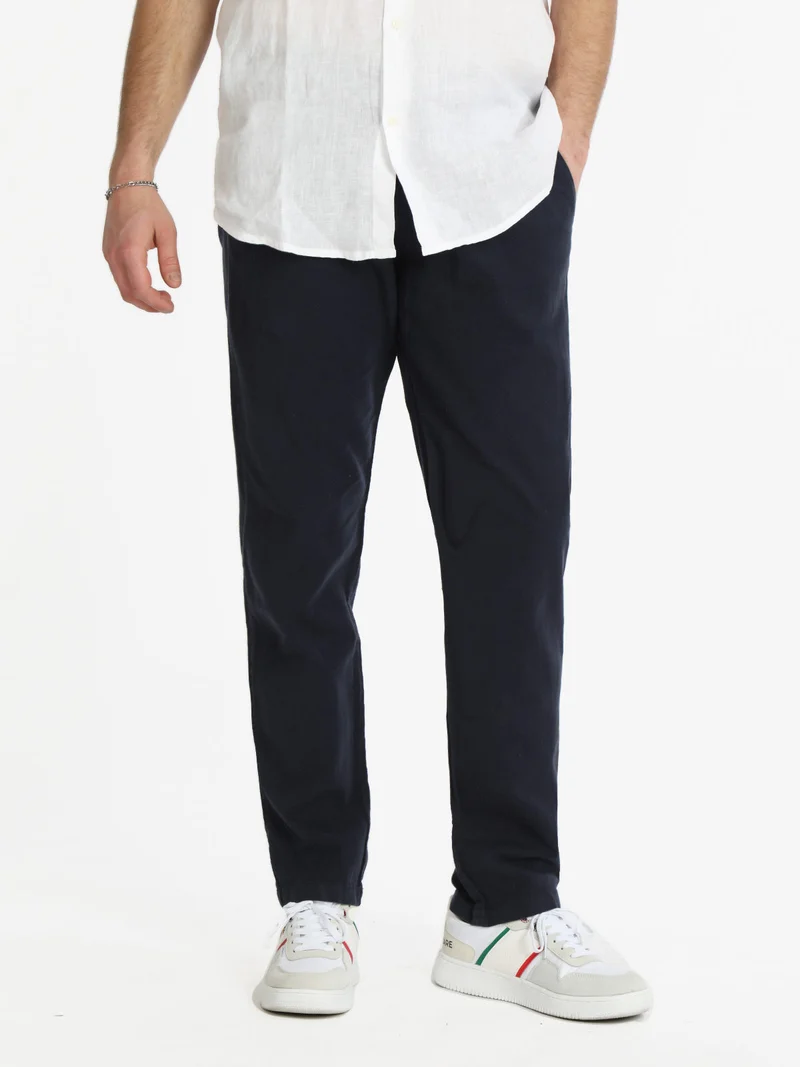 Pantaloni uomo misto lino - blu scuro