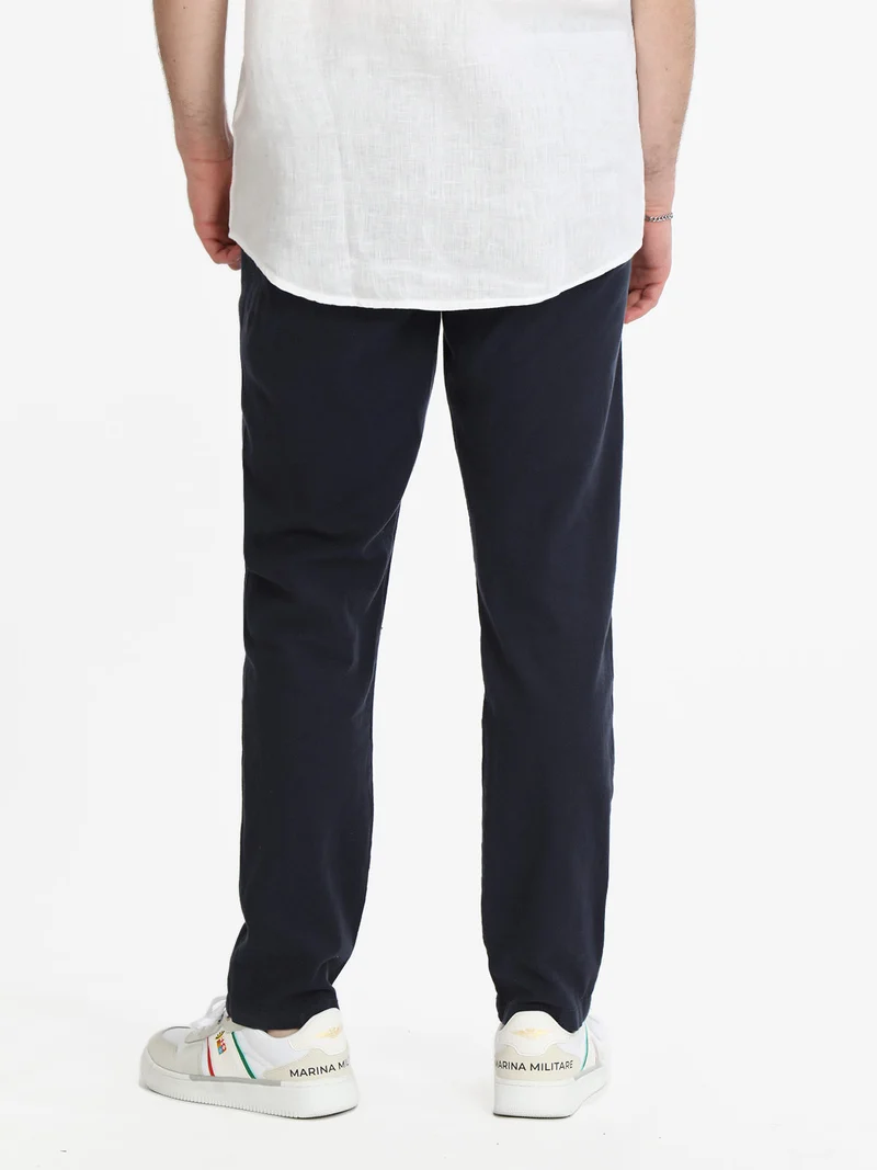 Pantaloni uomo misto lino - blu scuro