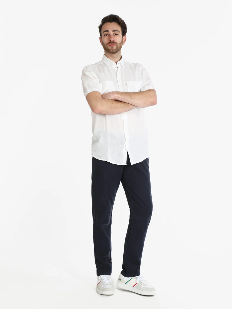 Pantaloni uomo misto lino - blu scuro