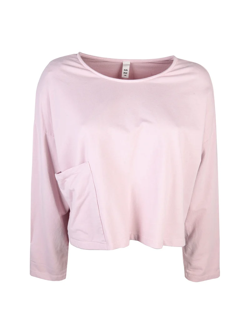 T-shirt cropped da donna con tasca - rosa