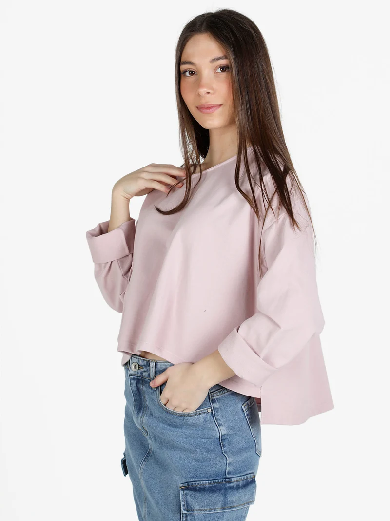 T-shirt cropped da donna con tasca - rosa