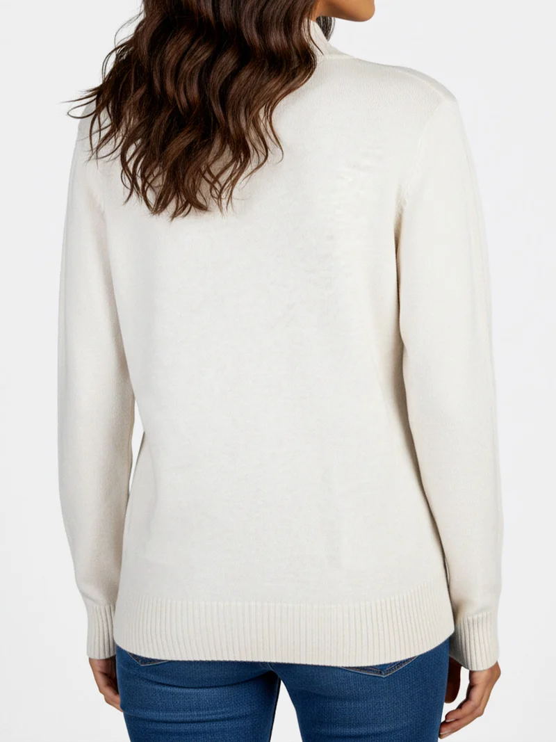 Pullover donna accollato in maglia tinta unita - beige
