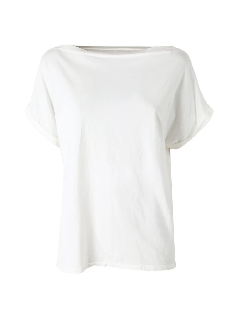 T-shirt donna in cotone con scollo a barca - bianco