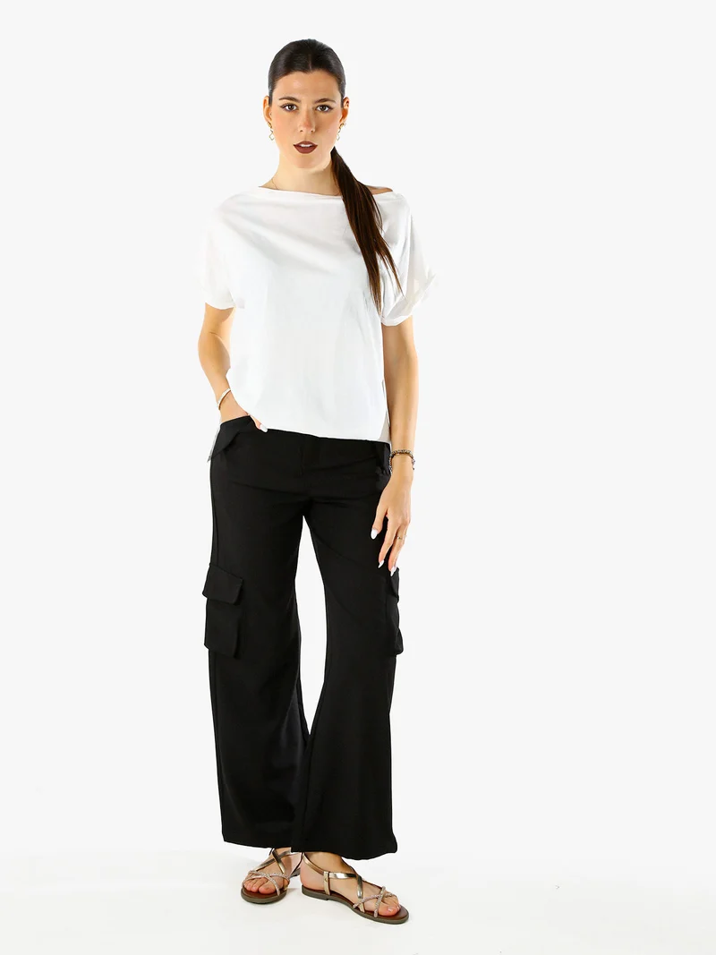 T-shirt donna in cotone con scollo a barca - bianco