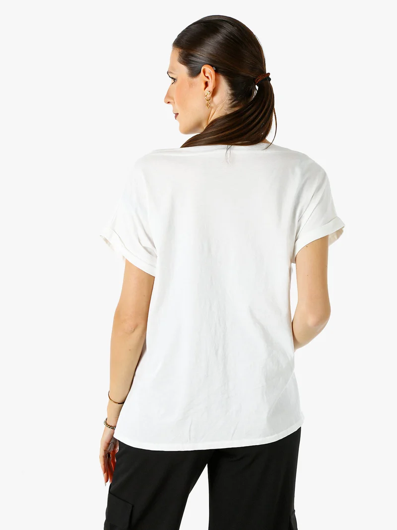 T-shirt donna in cotone con scollo a barca - bianco