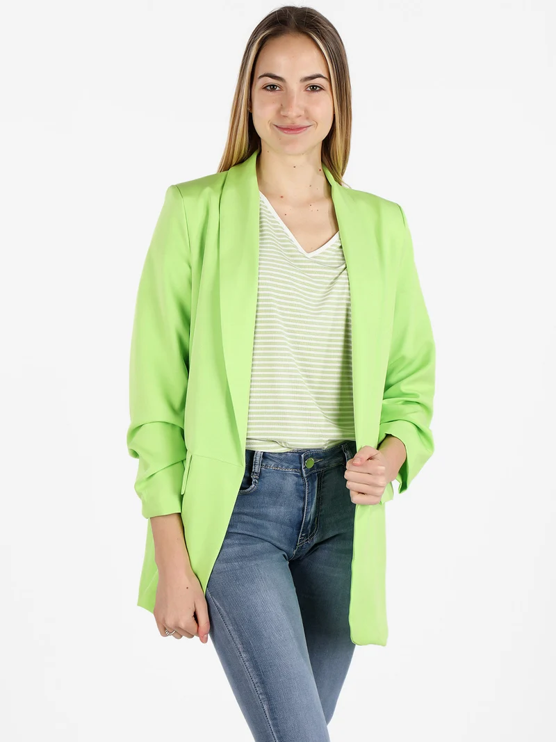 Blazer donna aperto con maniche arricciate - verde chiaro
