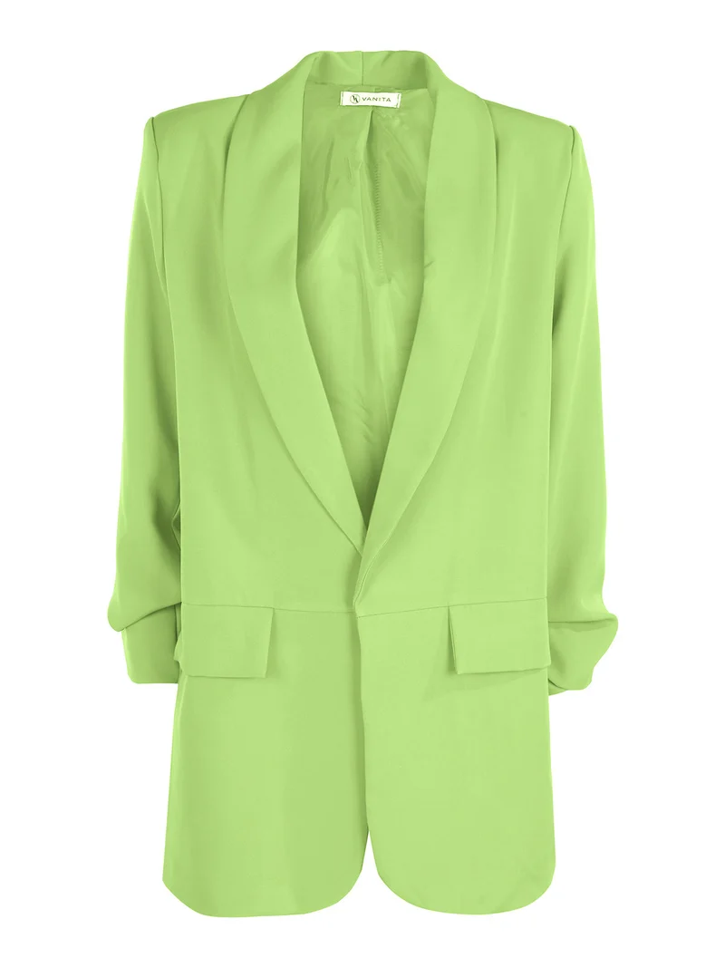 Blazer donna aperto con maniche arricciate - verde chiaro