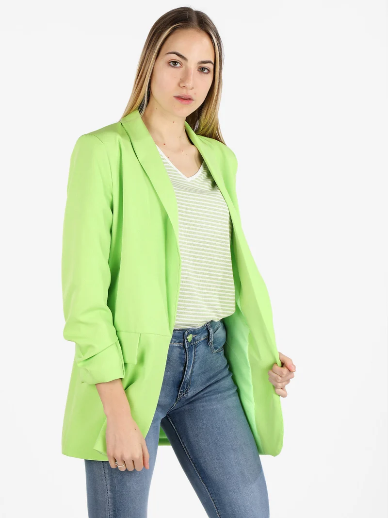 Blazer donna aperto con maniche arricciate - verde chiaro