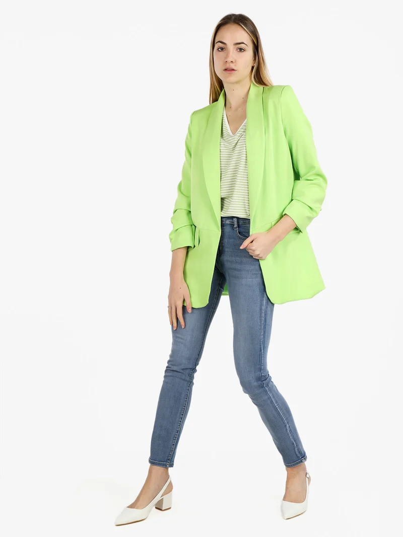 Blazer donna aperto con maniche arricciate - verde chiaro
