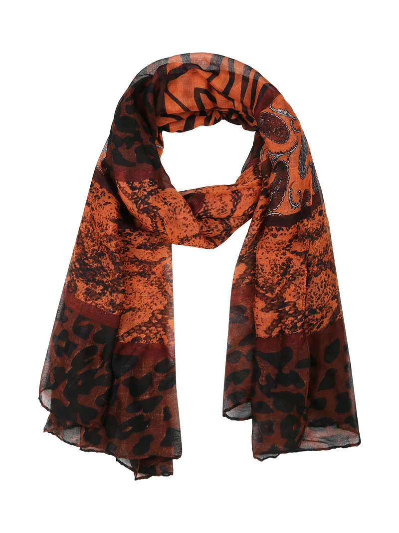 Sciarpa donna leggera con stampe - cammello