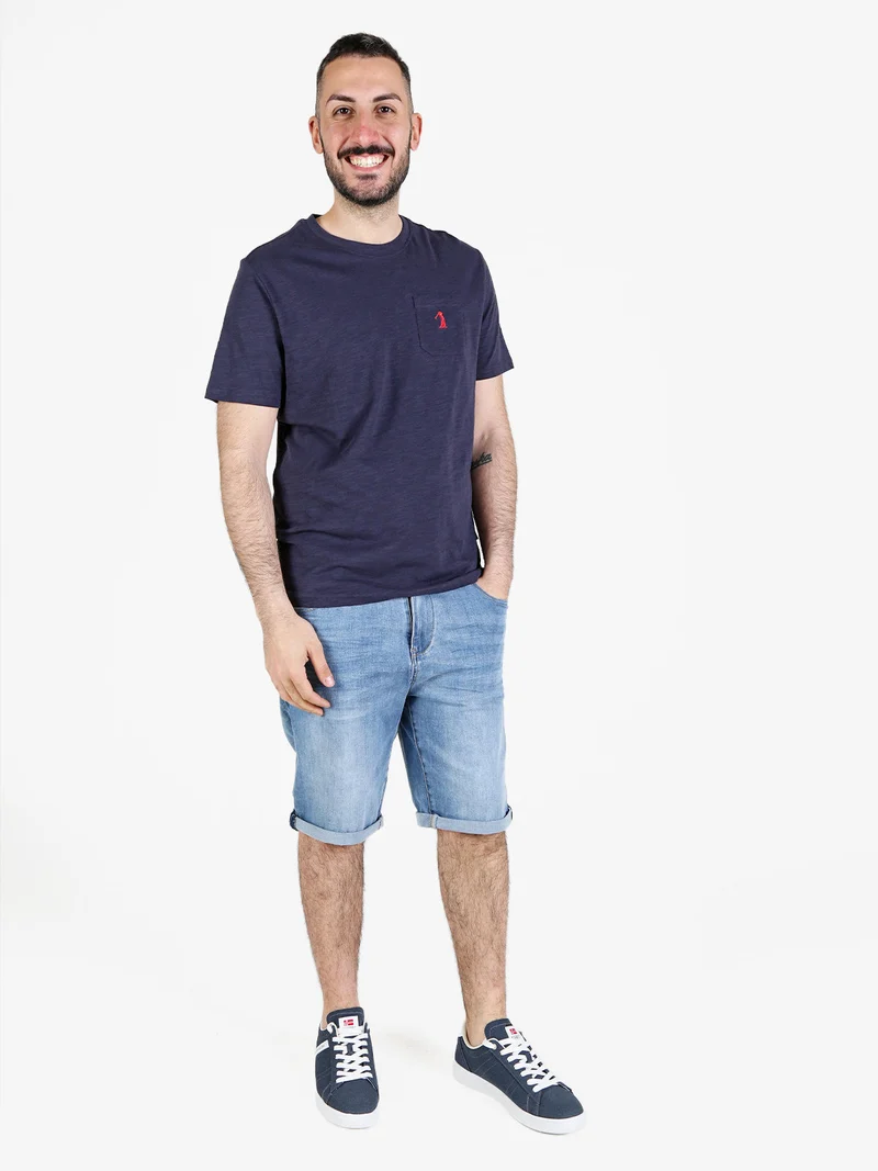 T-shirt uomo in cotone con taschino - blu scuro