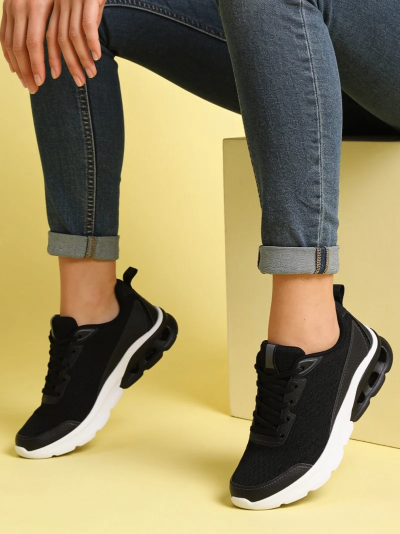 Sneakers donna sportive in maglia - nero