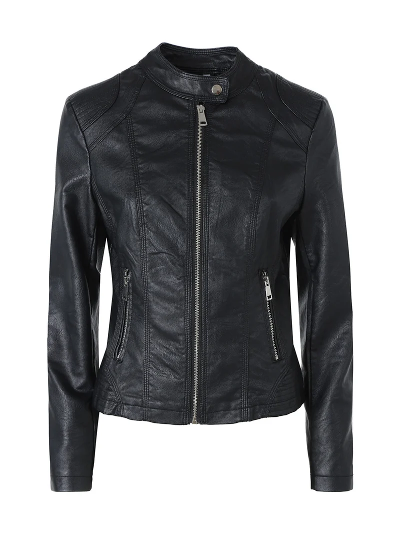 Giacca in ecopelle da donna con zip - nero