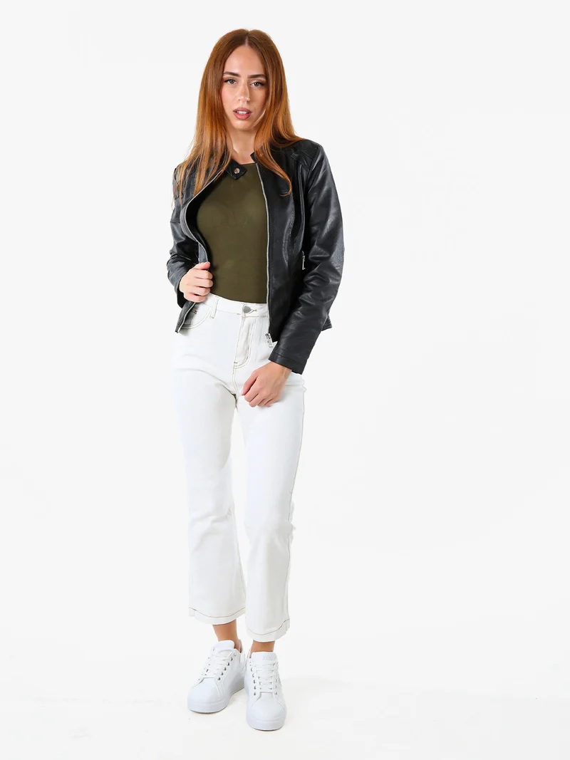 Giacca in ecopelle da donna con zip - nero