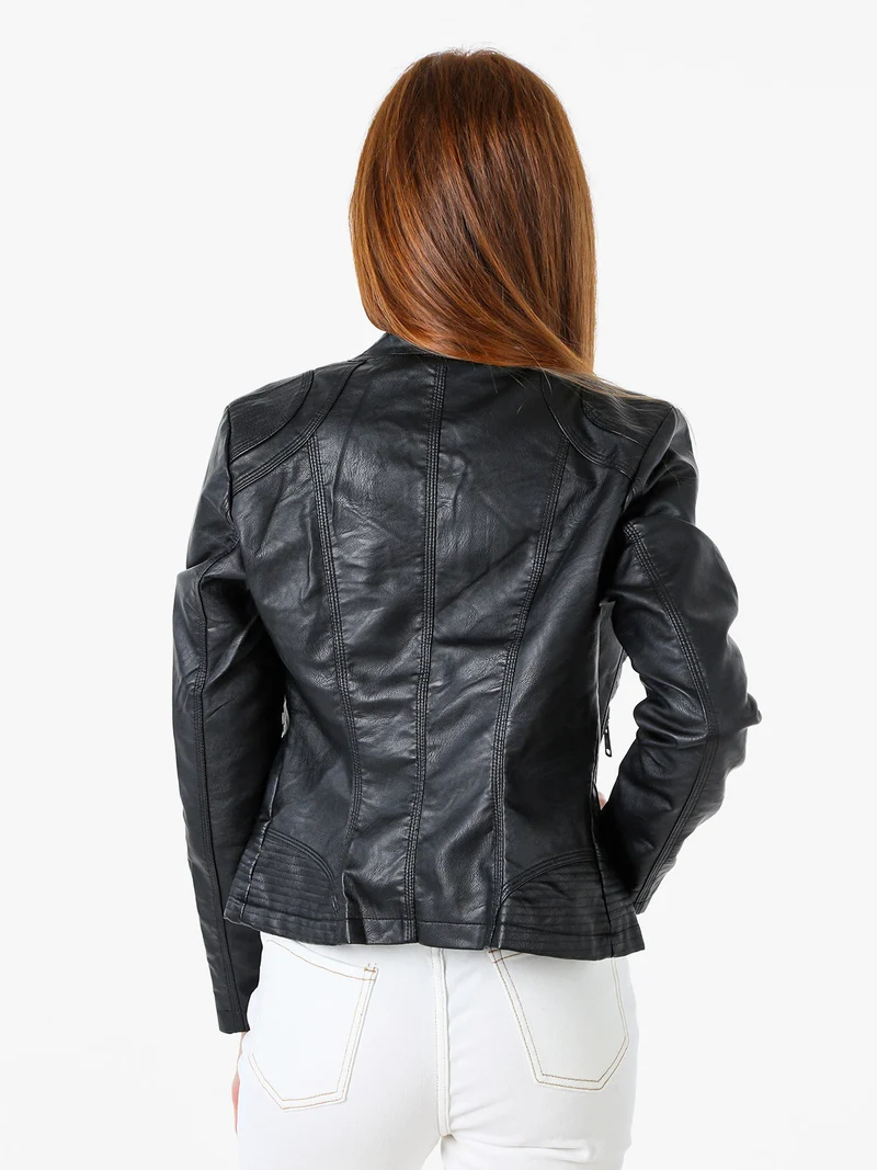 Giacca in ecopelle da donna con zip - nero