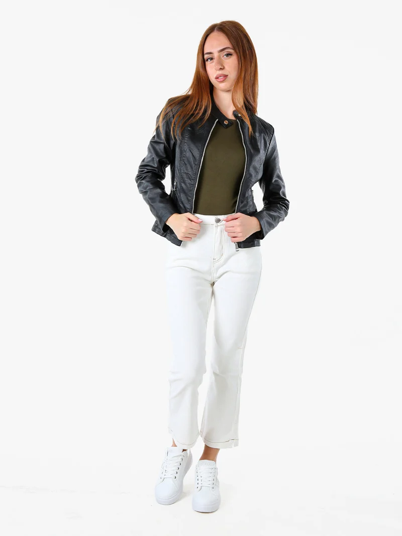 Giacca in ecopelle da donna con zip - nero