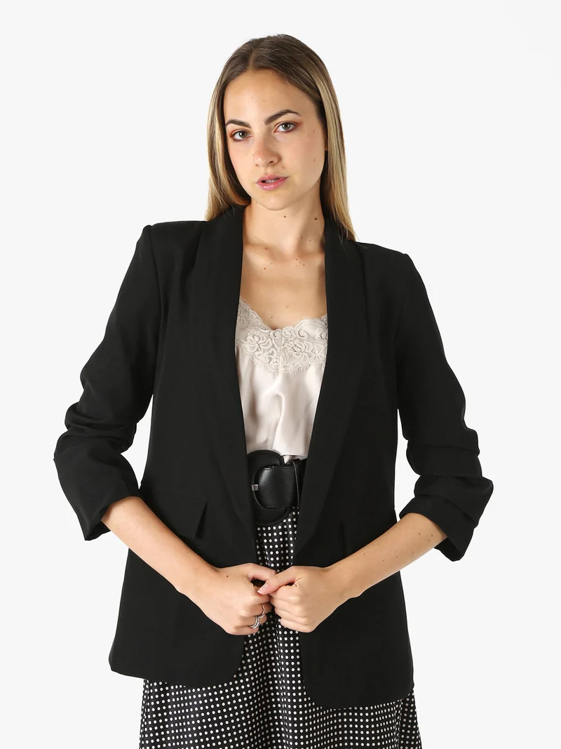 Blazer donna aperto con maniche arricciate - nero