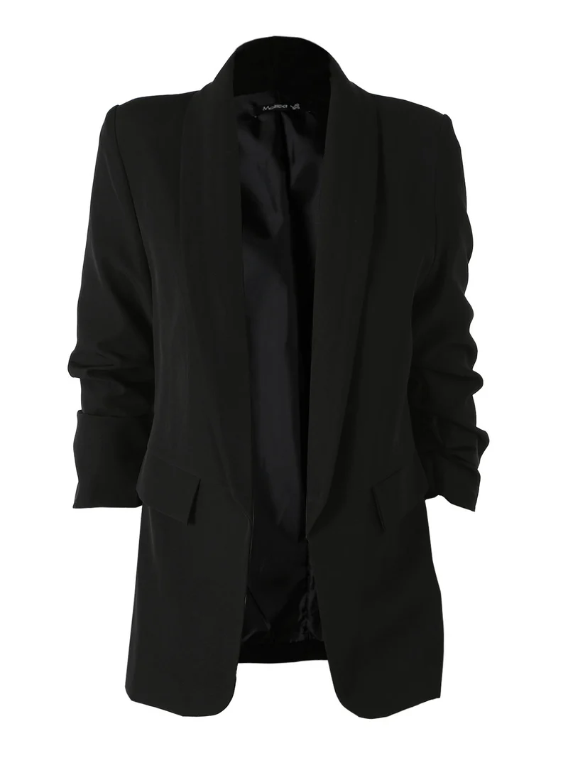 Blazer donna aperto con maniche arricciate - nero