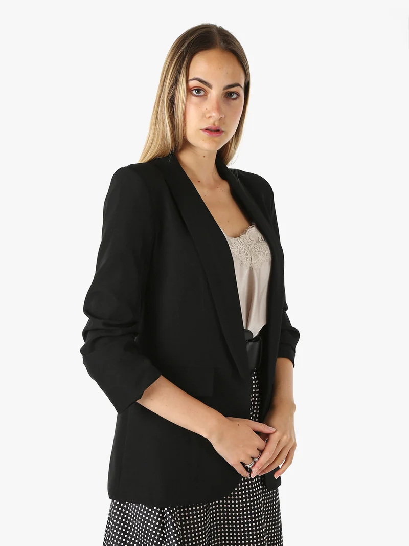 Blazer donna aperto con maniche arricciate - nero