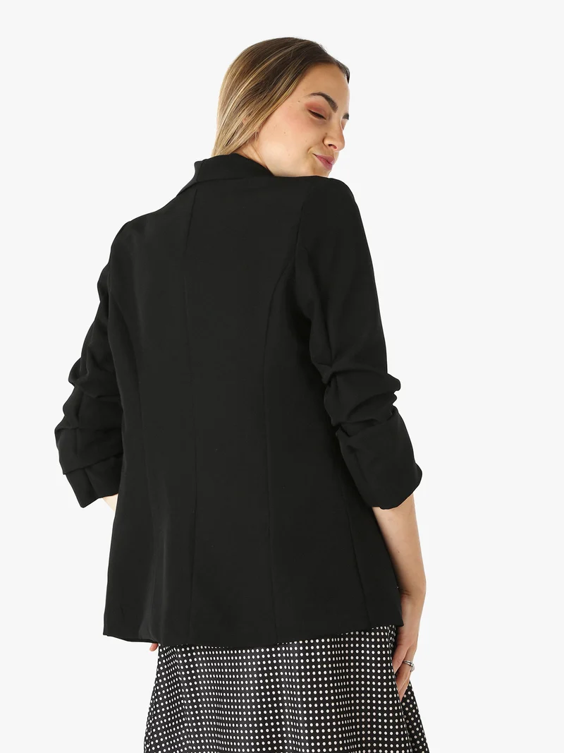Blazer donna aperto con maniche arricciate - nero