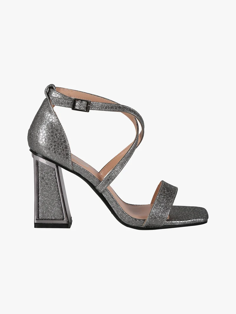 Sandali donna con tacco e fascette intrecciate - argento