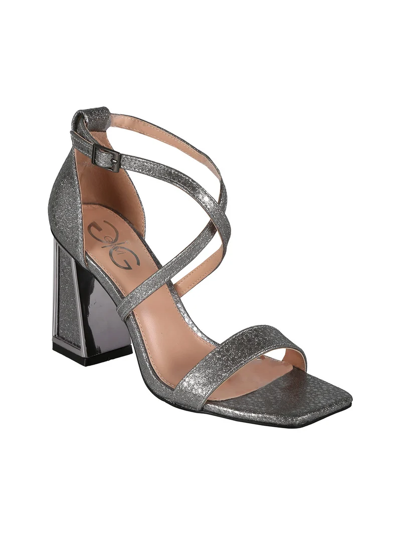 Sandali donna con tacco e fascette intrecciate - argento