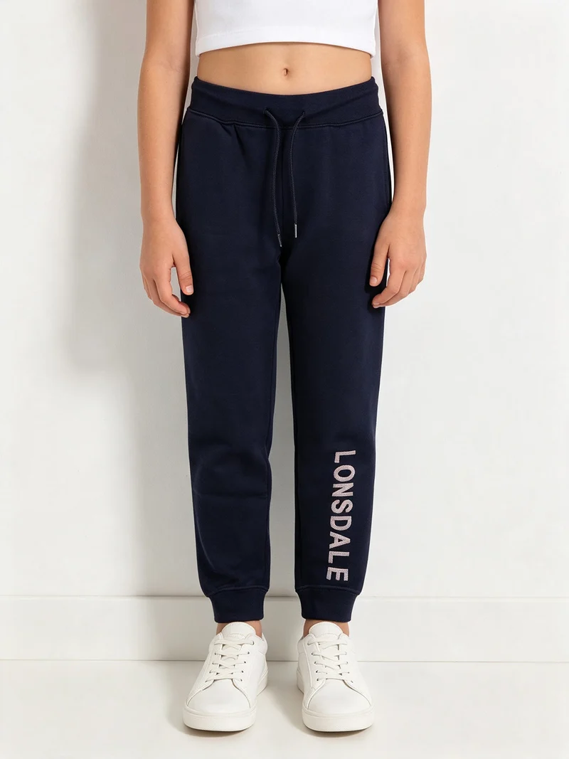 Pantaloni tuta da ragazza felpati con scritta - blu scuro