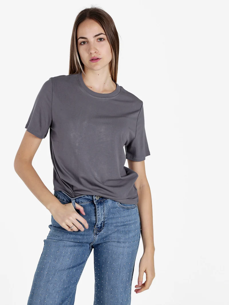 T-shirt girocollo da donna - grigio scuro