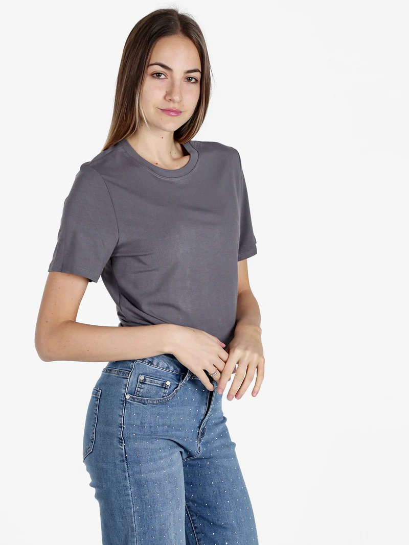 T-shirt girocollo da donna - grigio scuro