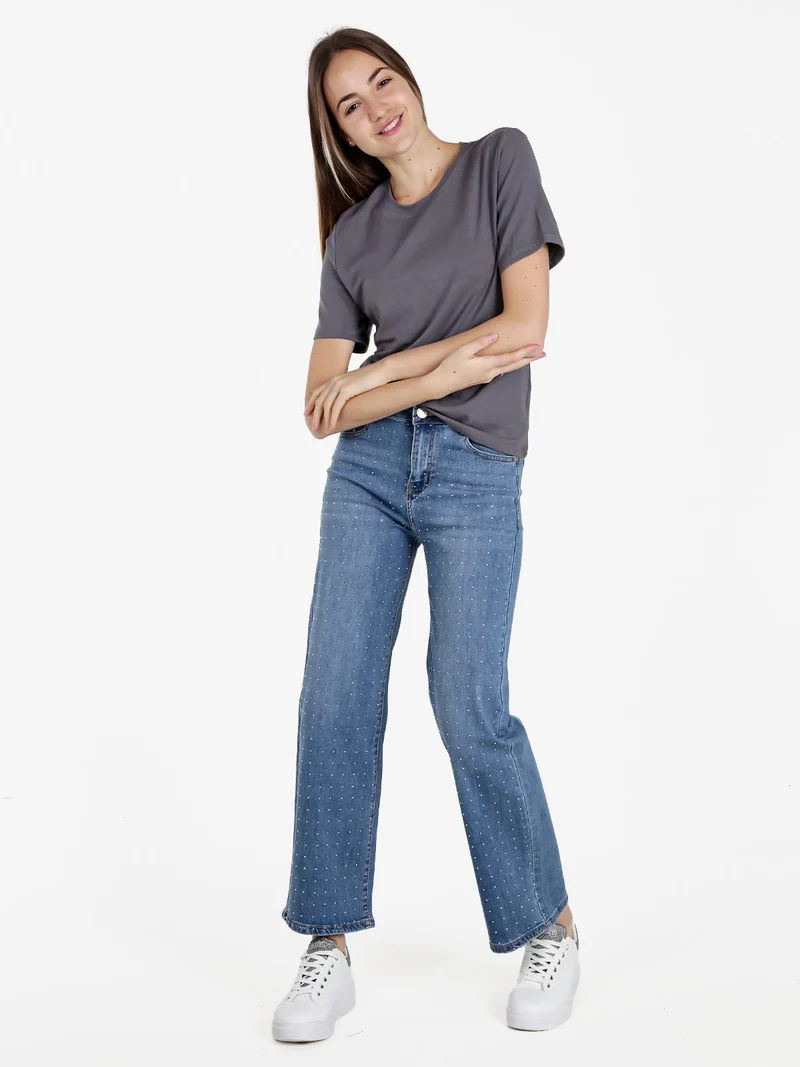 T-shirt girocollo da donna - grigio scuro