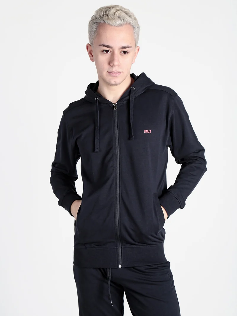 Felpa da uomo con cappuccio e zip - blu scuro